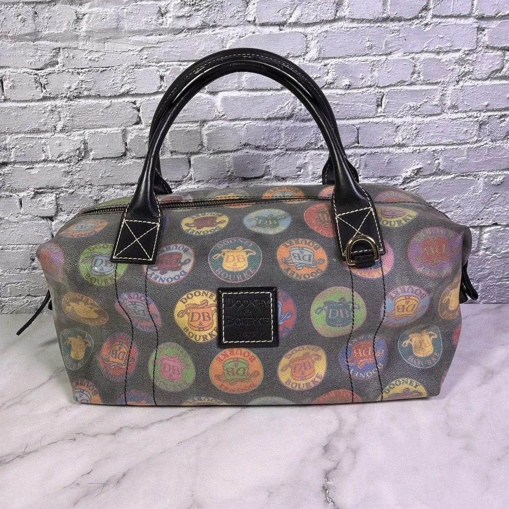 Vintage Dooney & Bourke Medallion Print Canvas/Leather‎ Satchel Handbag ❤️ NICE